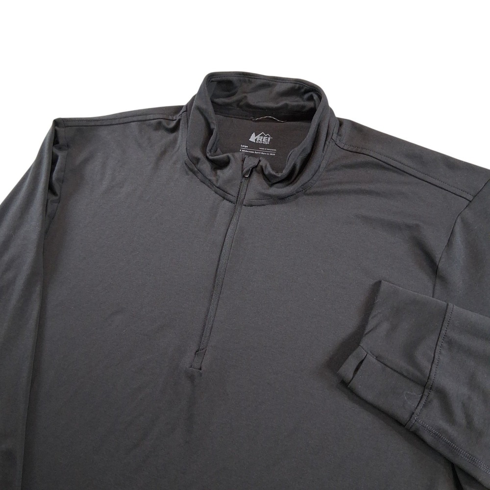 REI Co-op Quarter Zip Pullover Men Large Black Athletic Hiking Thumbhole Running